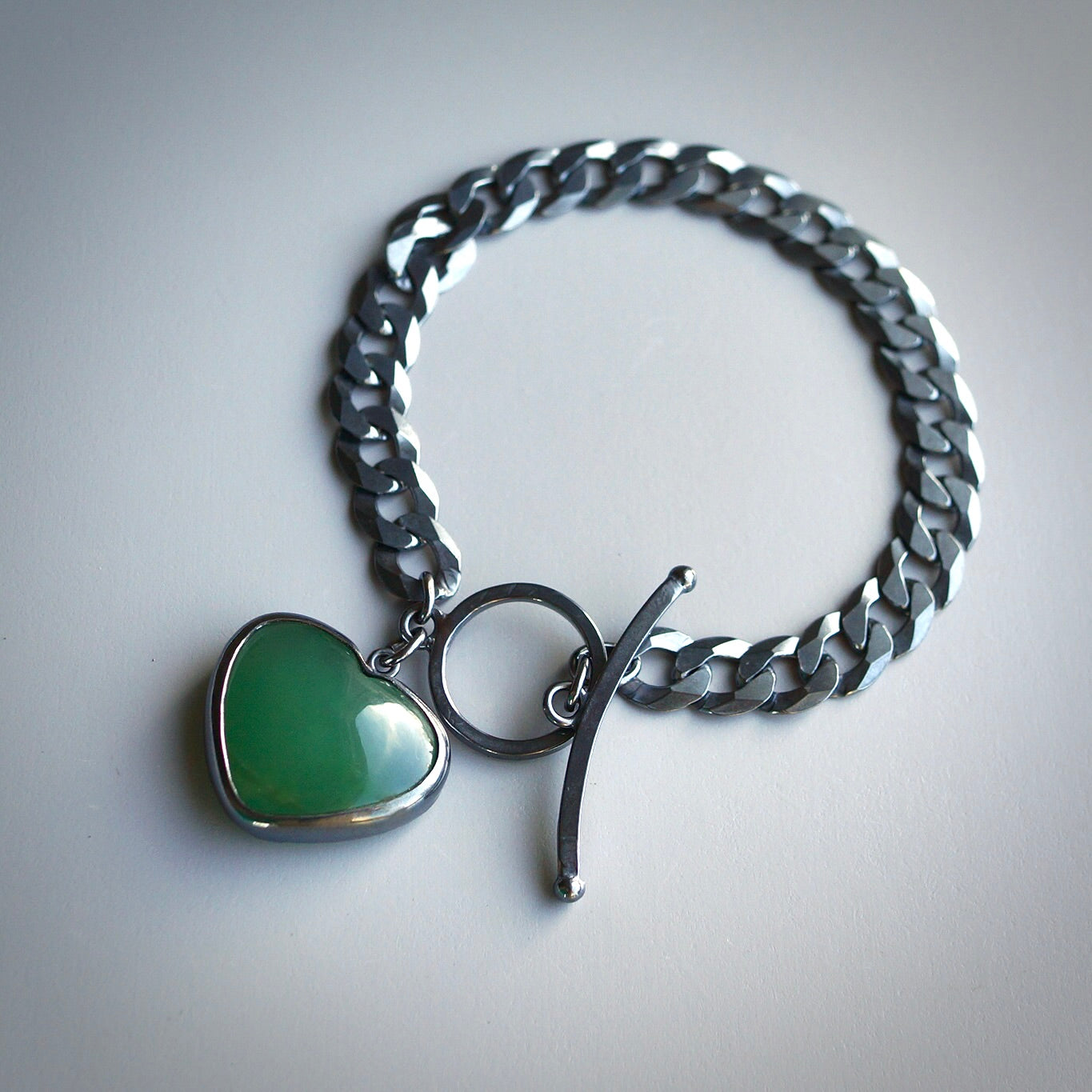Chrysoprase heart charm bracelet