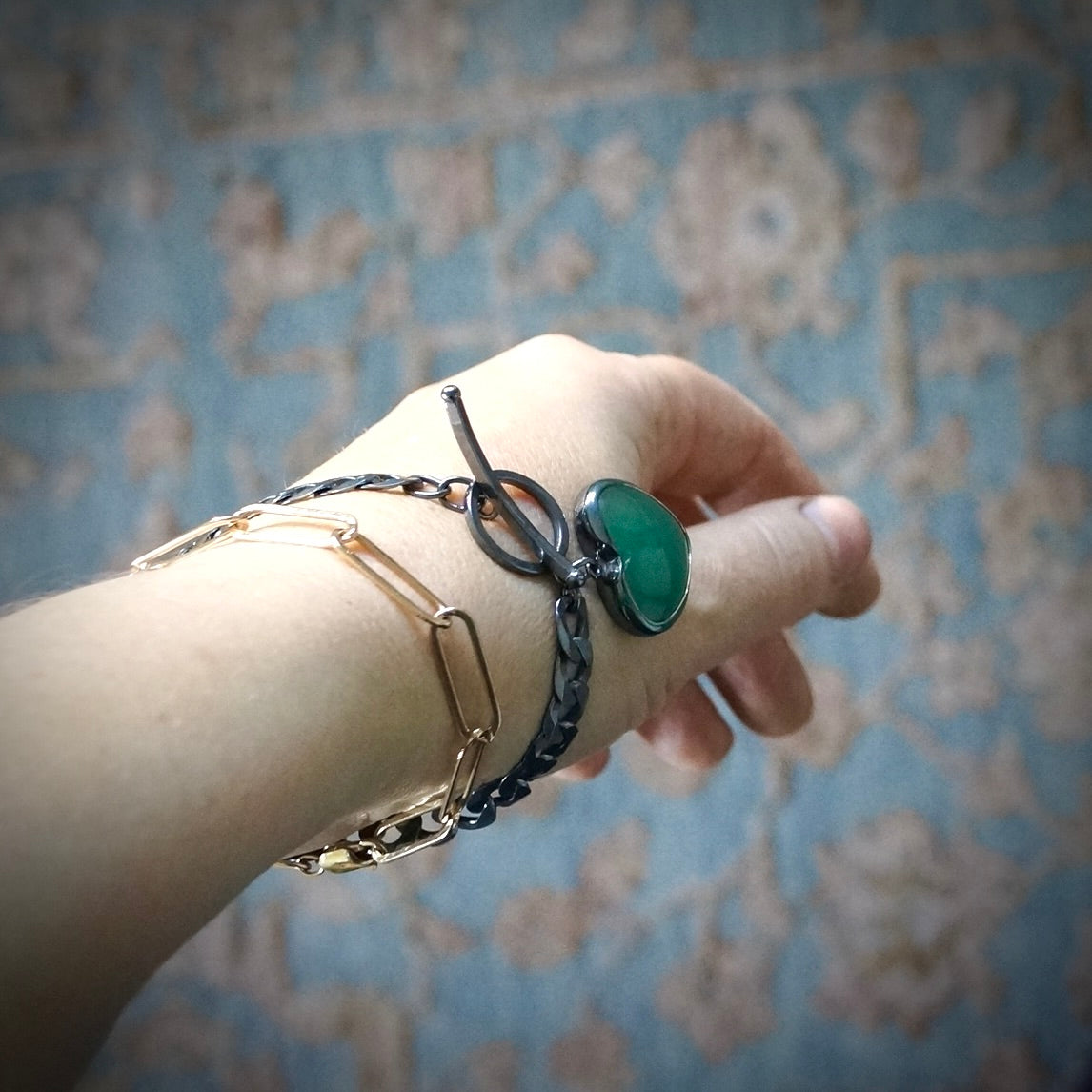 Chrysoprase heart charm bracelet