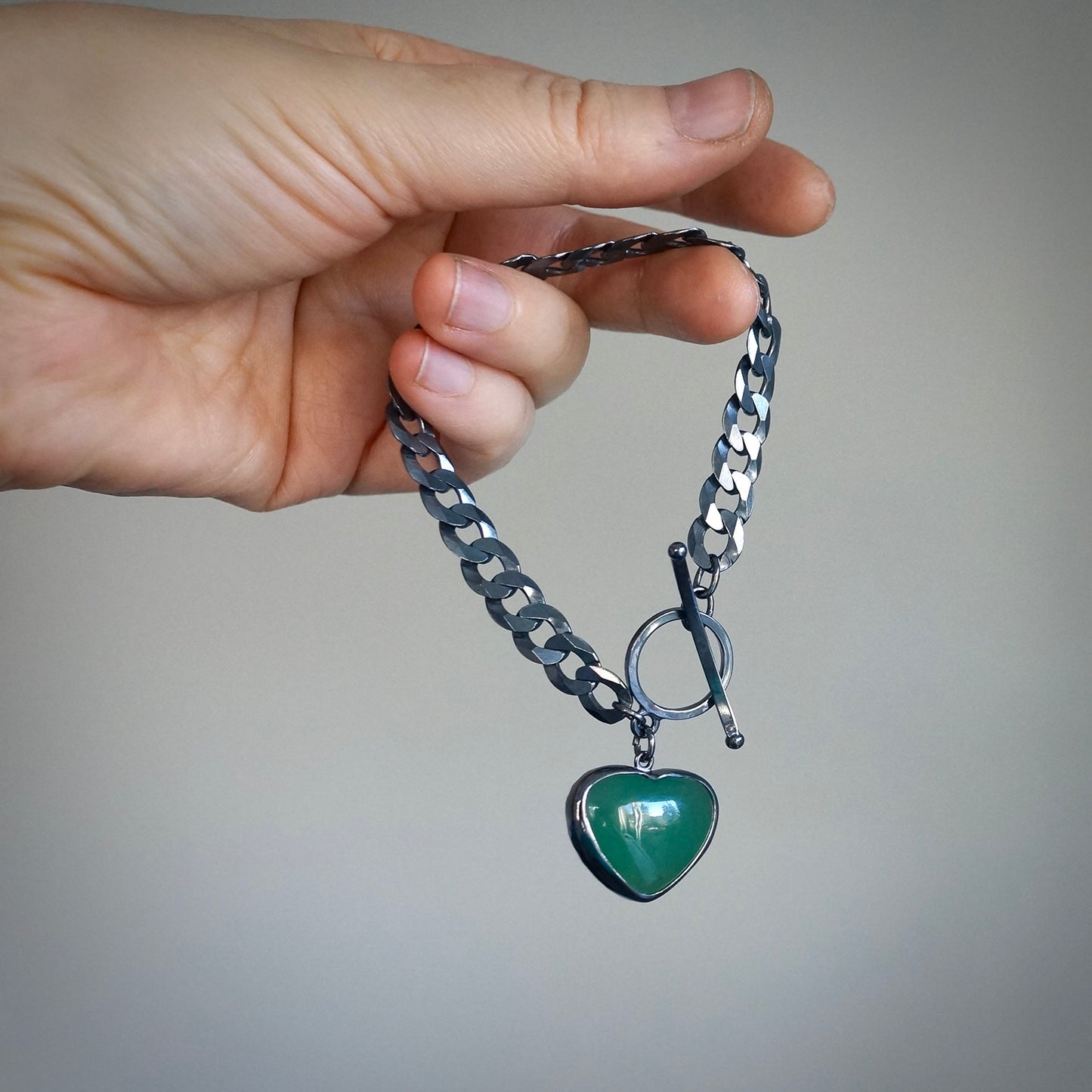 Chrysoprase heart charm bracelet
