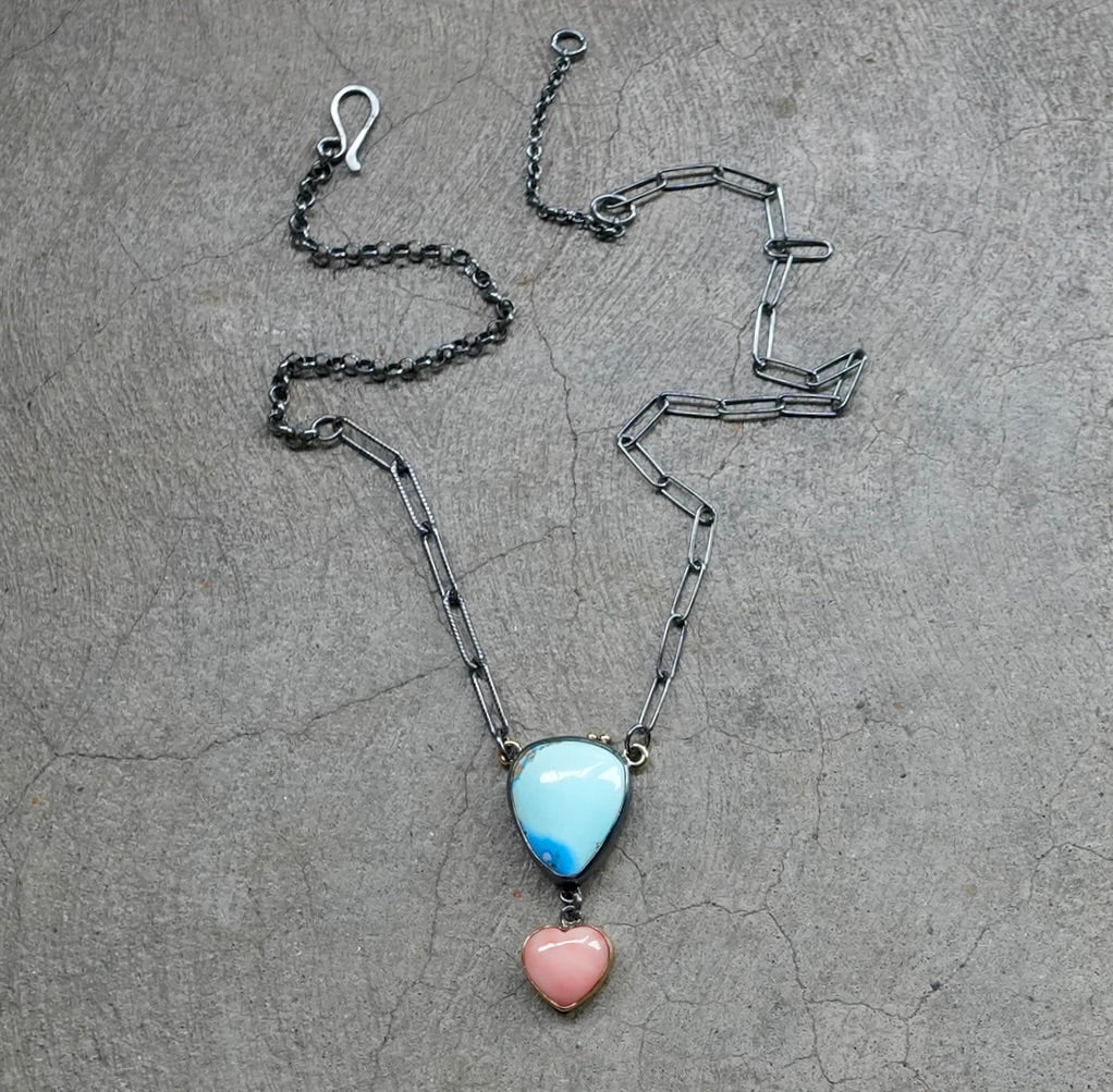 Golden Hills turquoise and Japanese precious coral necklace