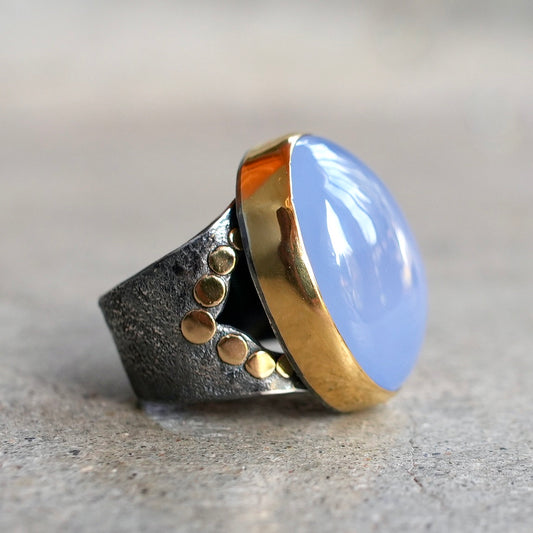 Indonesian lavender chalcedony ring
