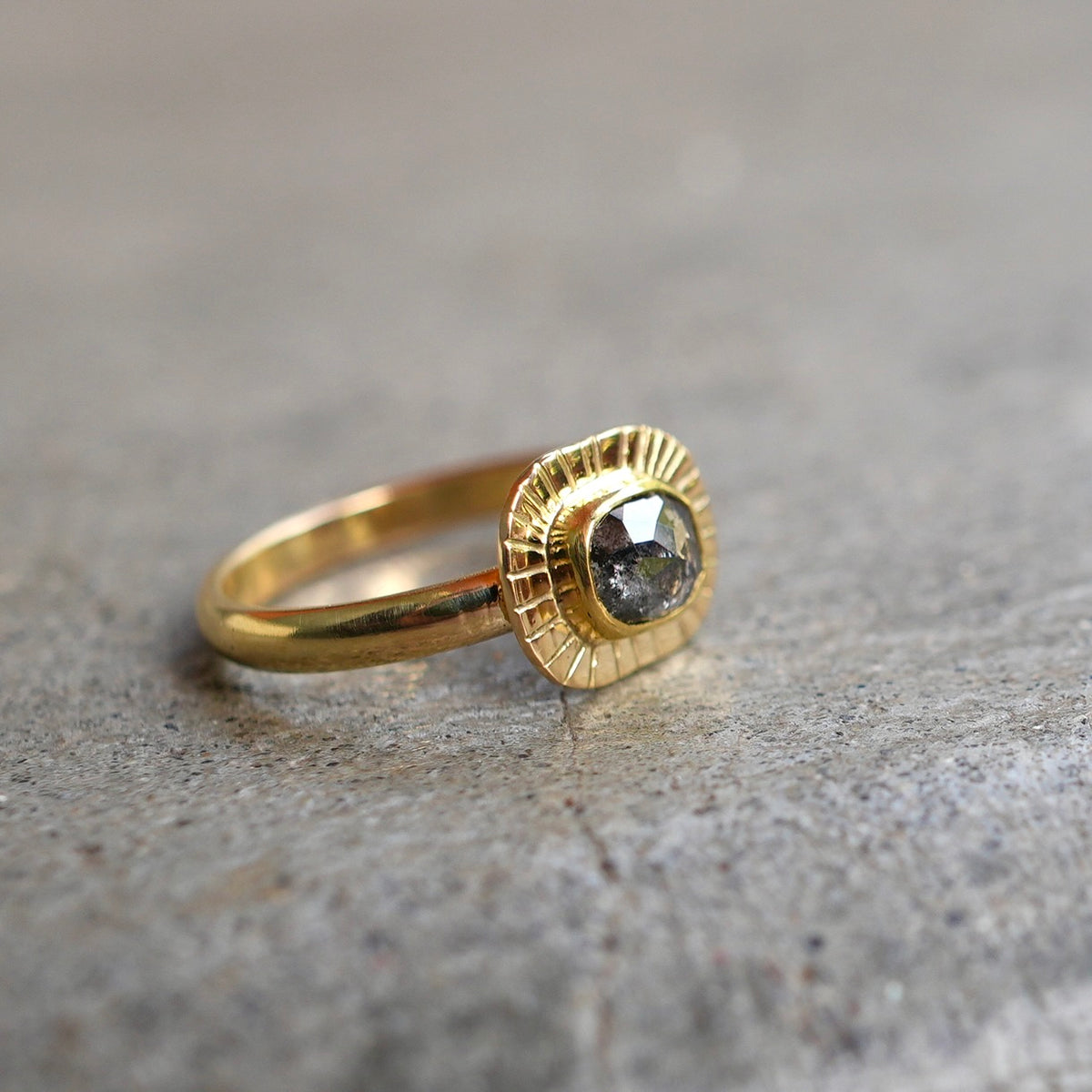 18K solid gold Salt and Pepper Diamond ring