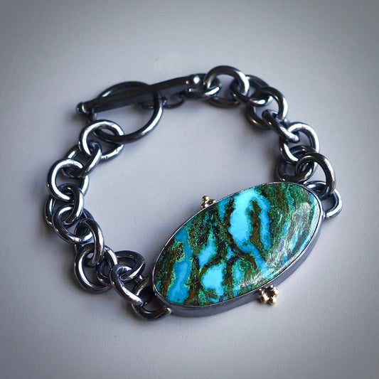 Dioptase and chrysocolla bracelet