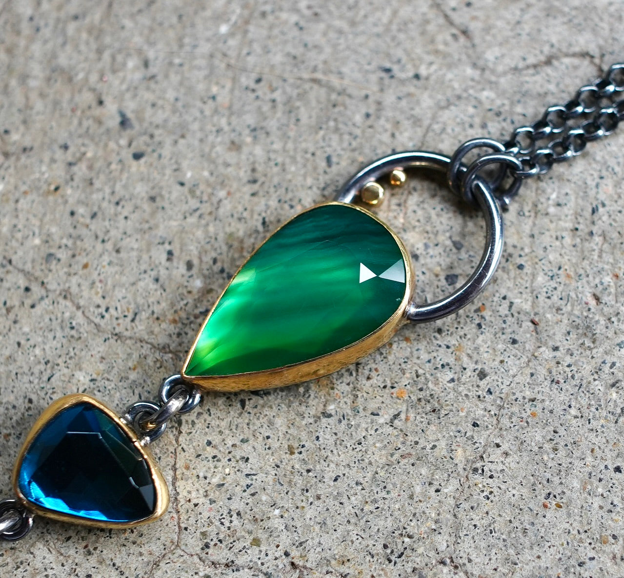 Natural green agate, London blue topaz and Lemon quartz necklace