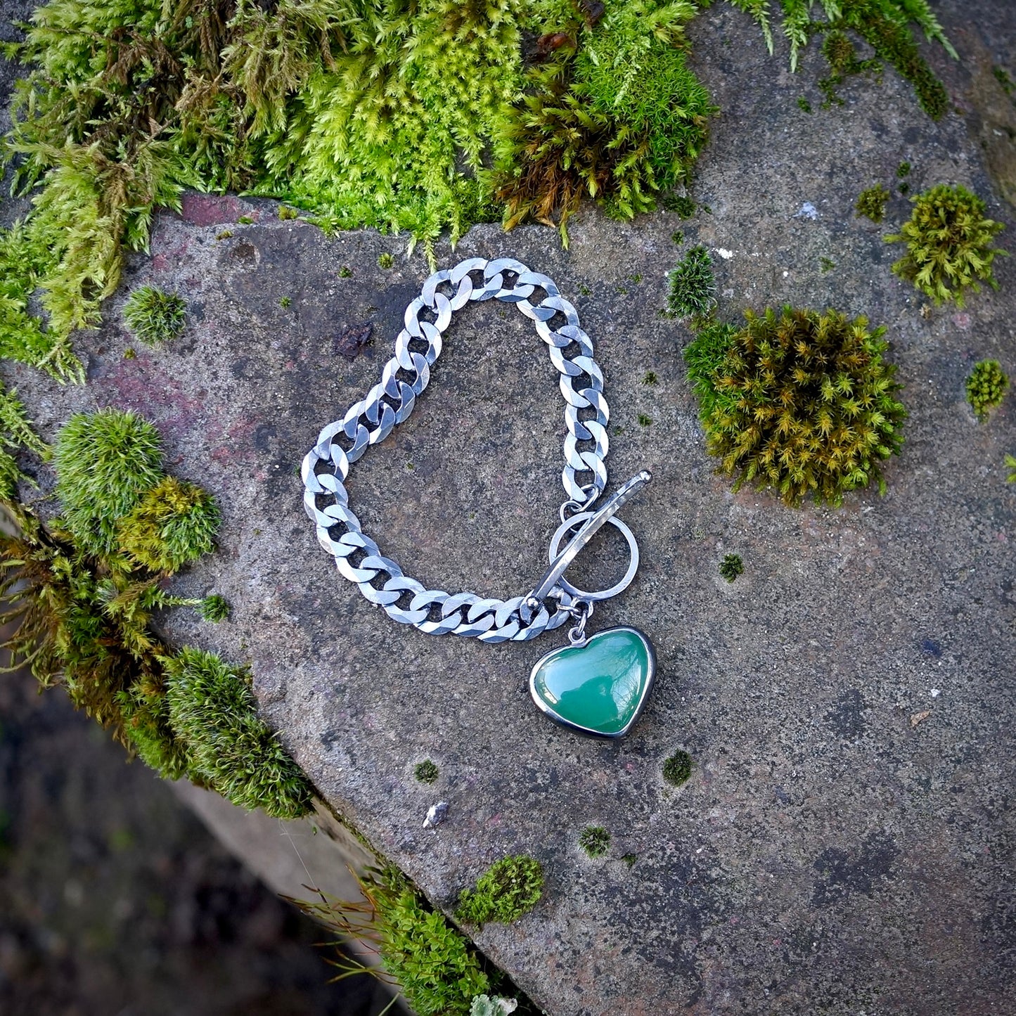 Chrysoprase heart charm bracelet
