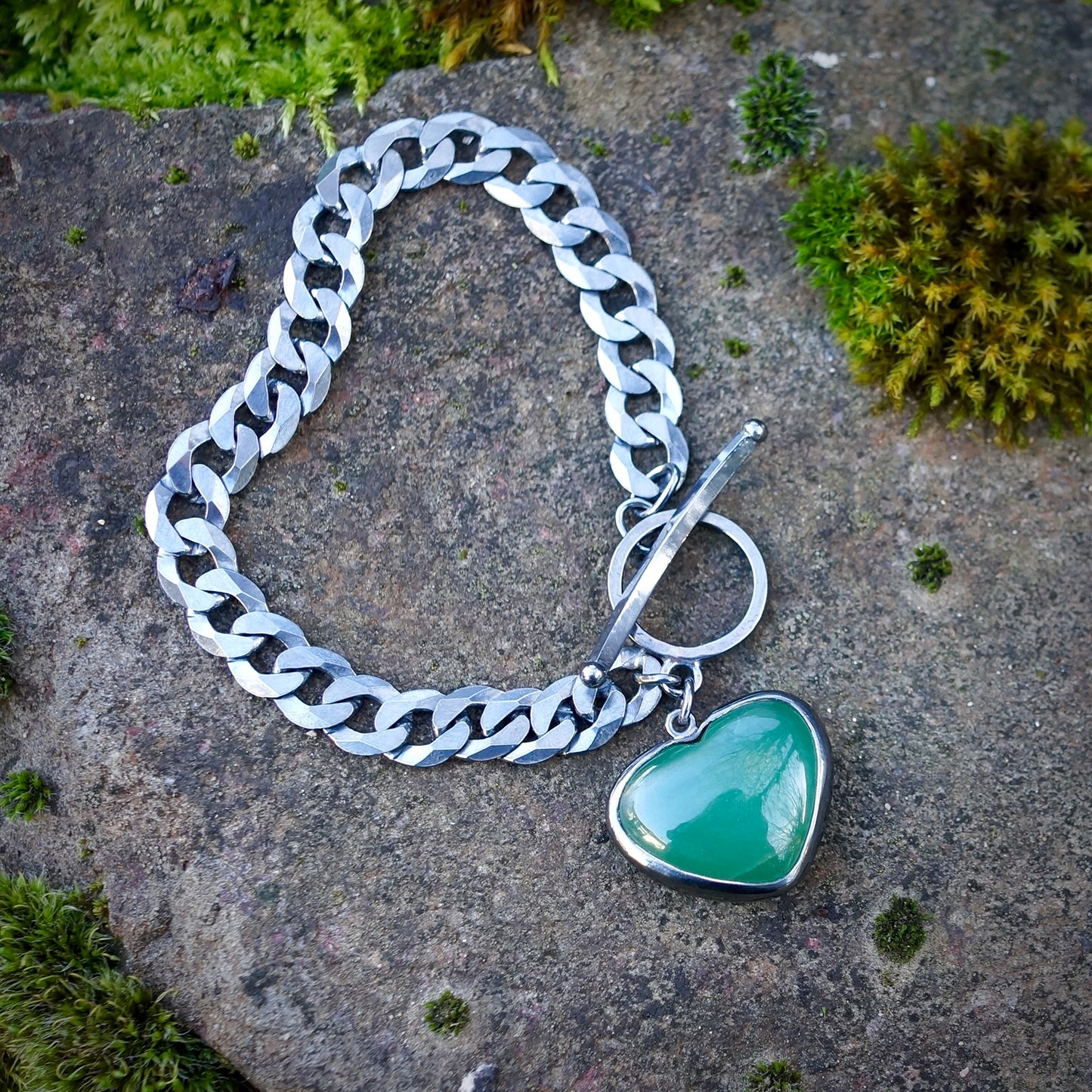 Chrysoprase heart charm bracelet