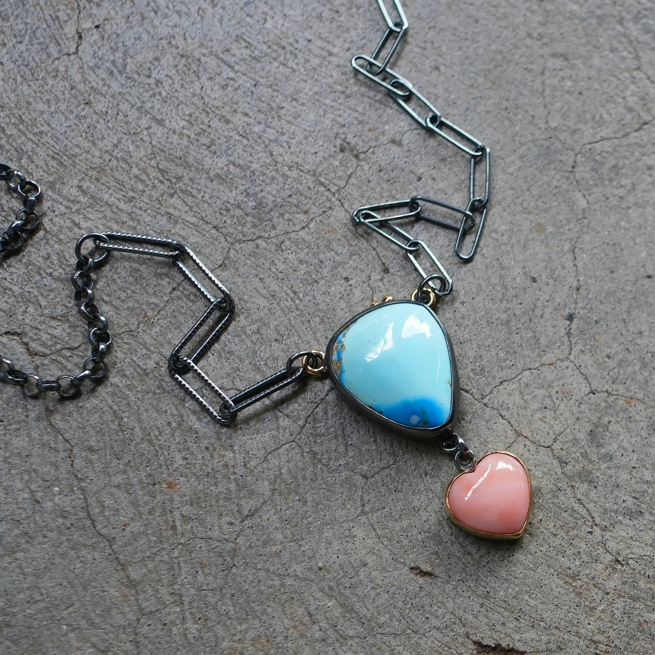 Golden Hills turquoise and Japanese precious coral necklace