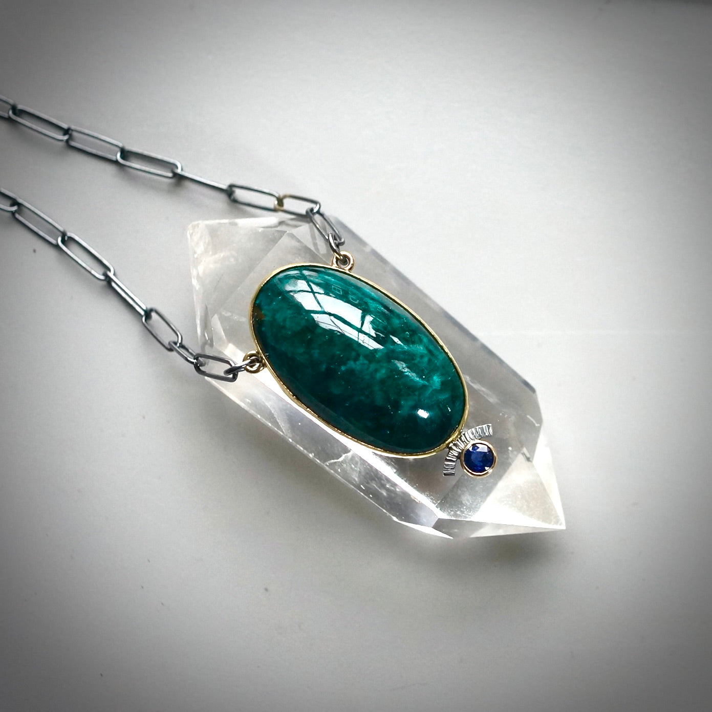 Dioptase and blue sapphire necklace