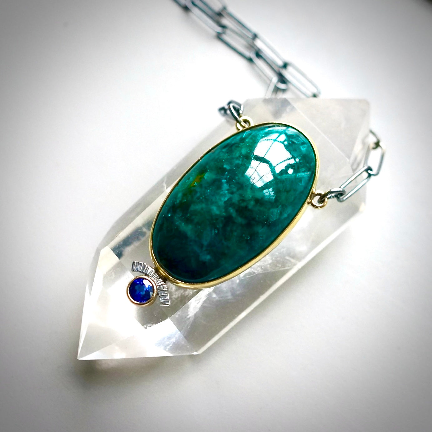 Dioptase and blue sapphire necklace