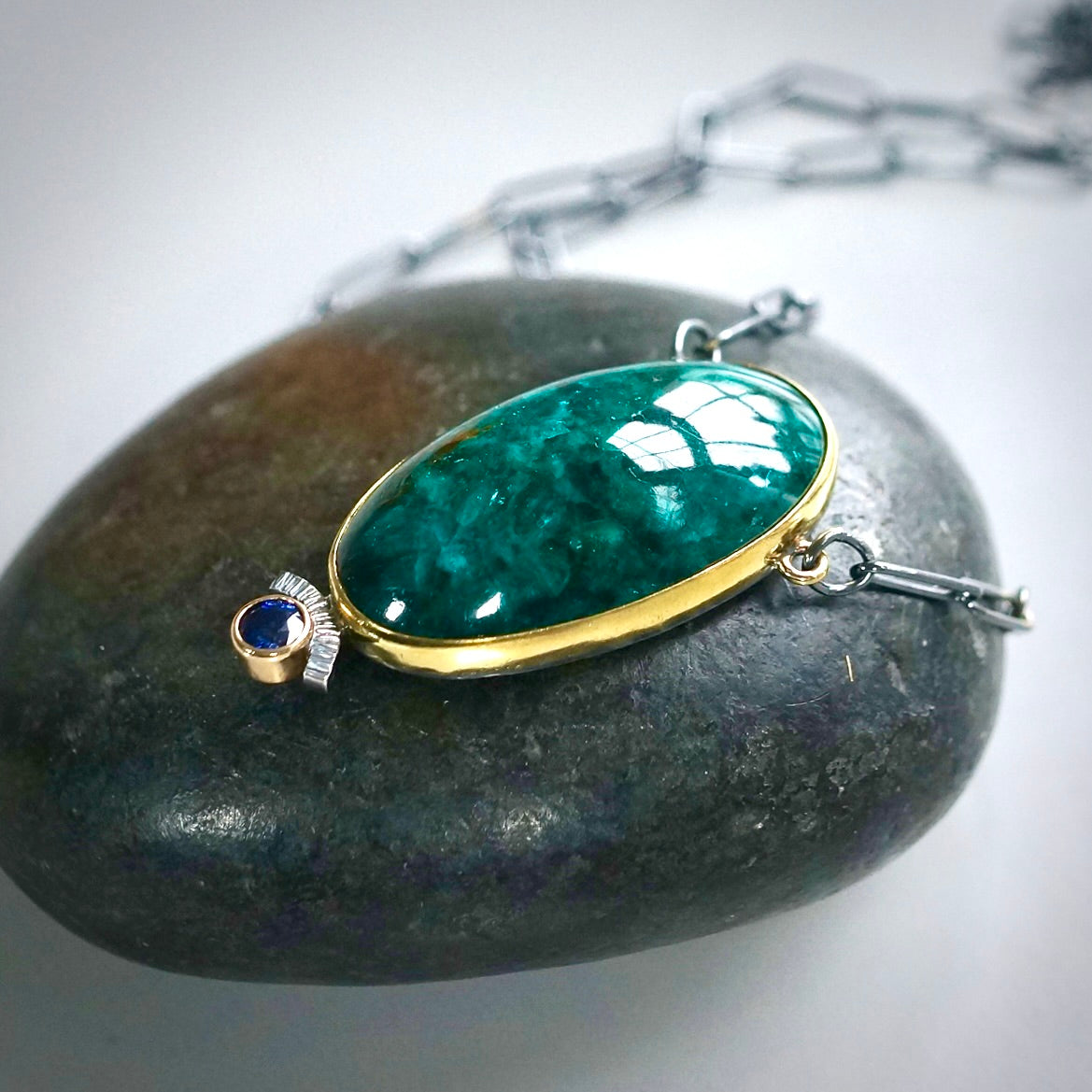 Dioptase and blue sapphire necklace