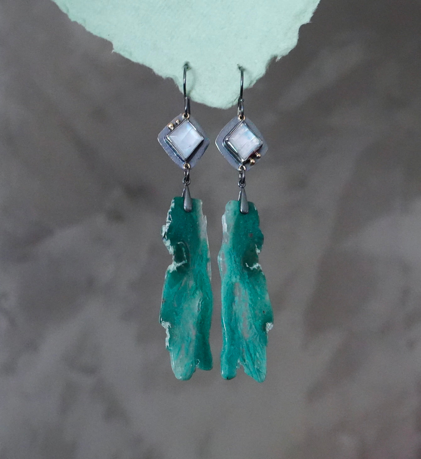 Rainbow moonstone and chrome chalcedony earrings