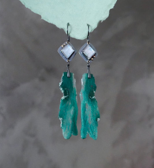 Rainbow moonstone and chrome chalcedony earrings
