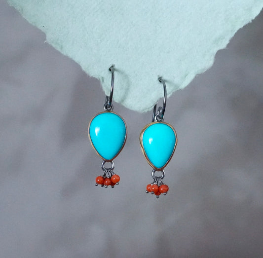 Sleeping beauty turquoise earrings with coral
