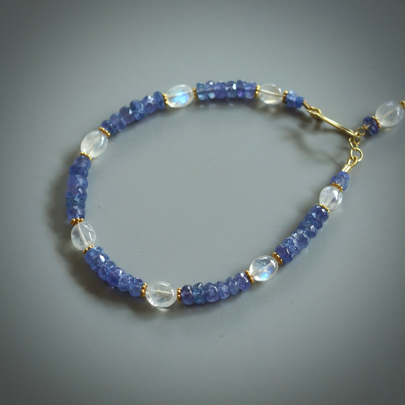 Rainbow moonstone and tanzanite bracelet