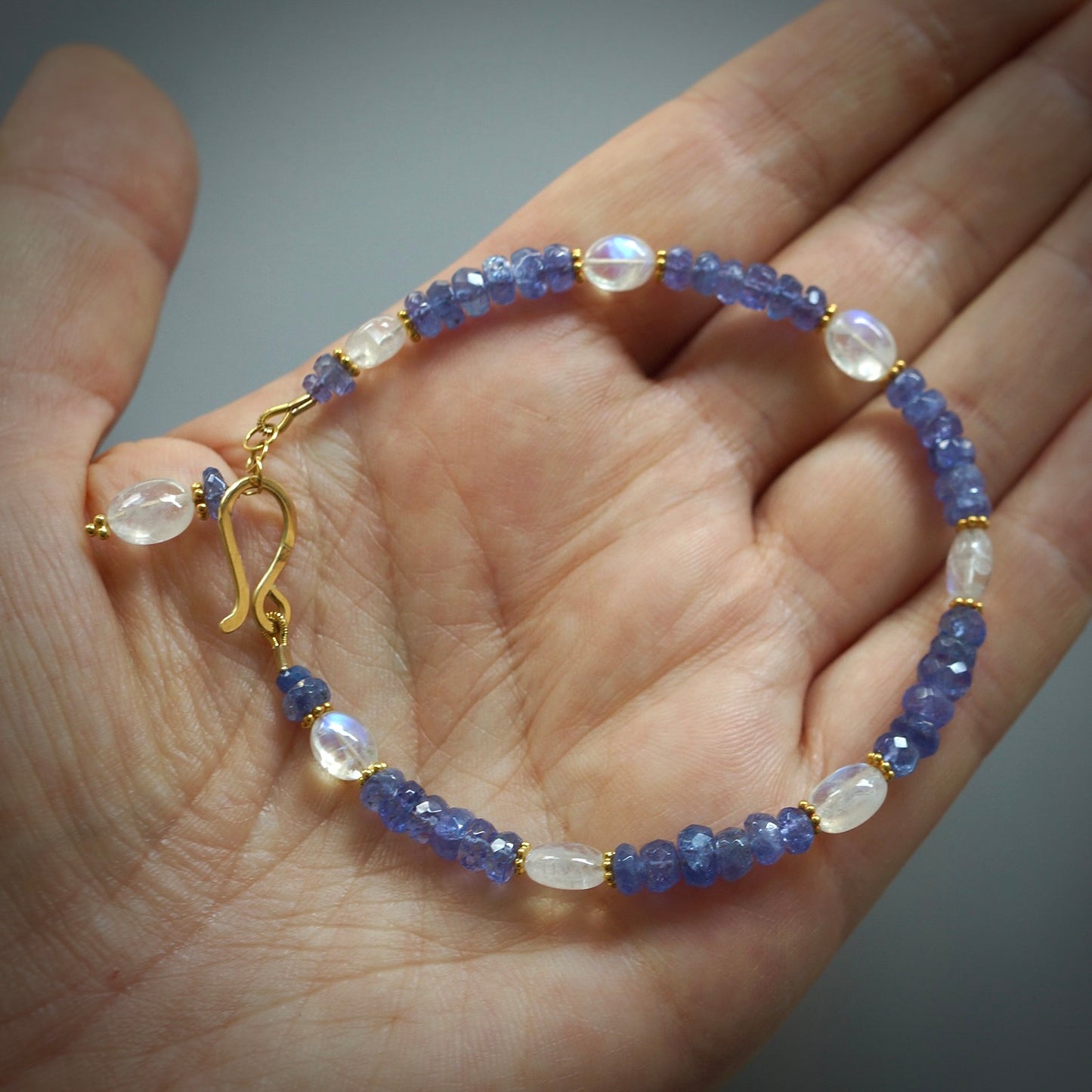 Rainbow moonstone and tanzanite bracelet