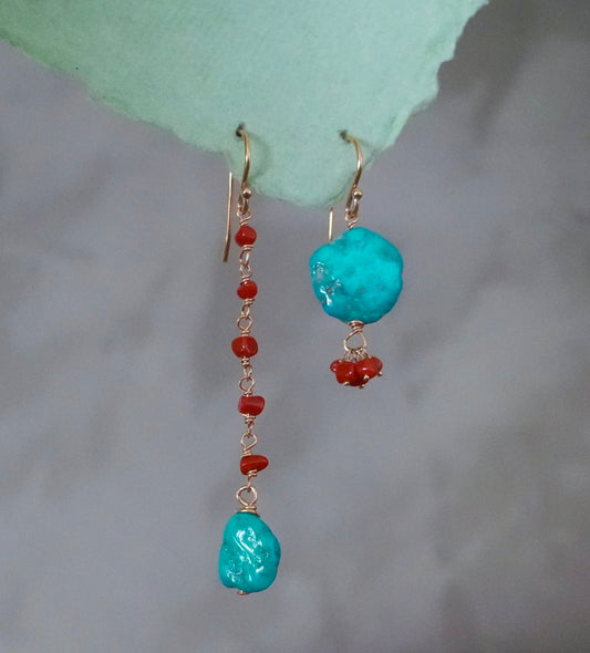 Sleeping beauty turquoise and Mediterranean coral earrings