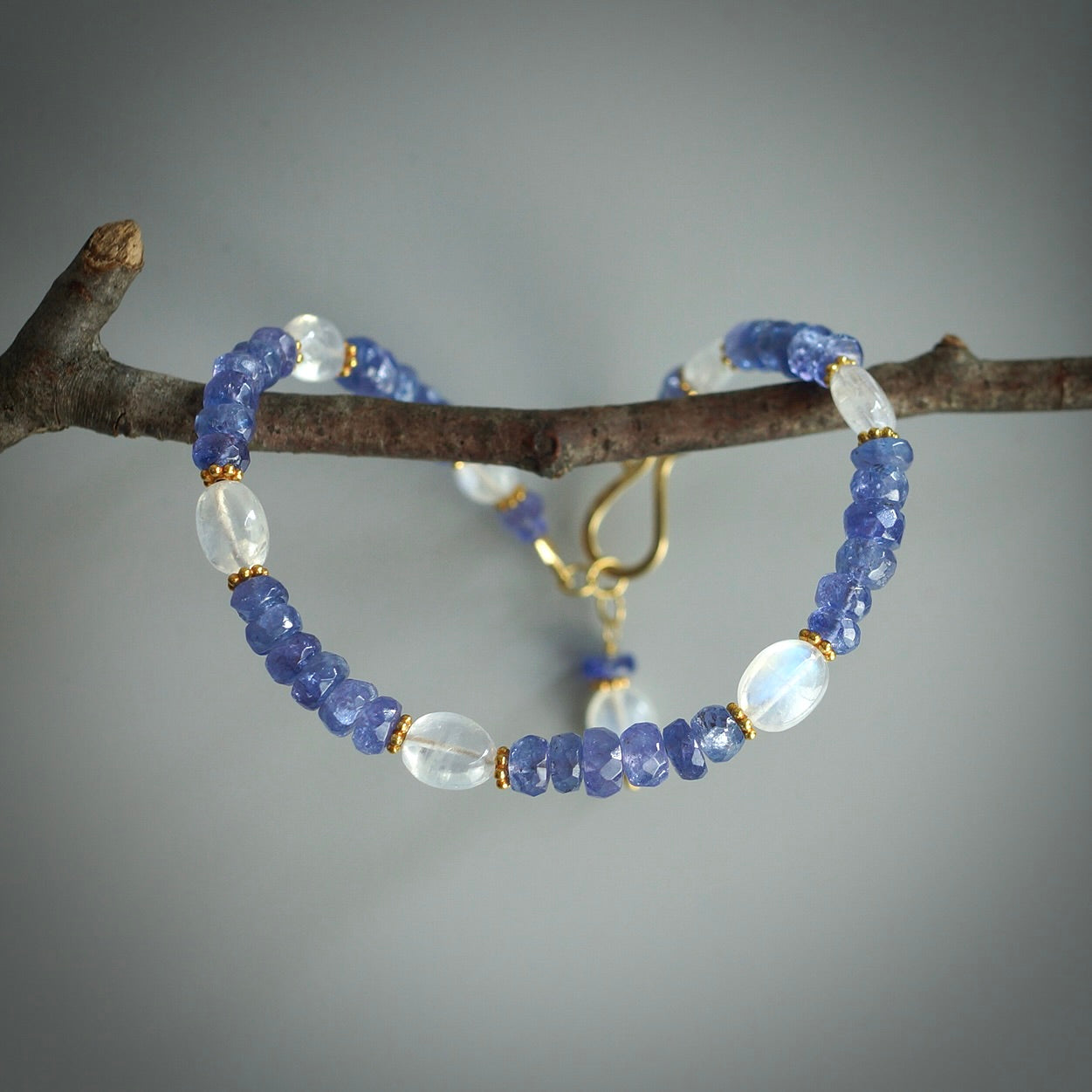 Rainbow moonstone and tanzanite bracelet