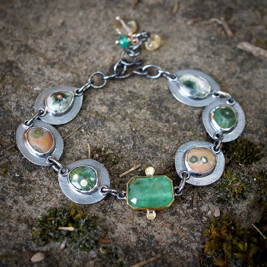 Ocean jasper and green kyanite bracelet
