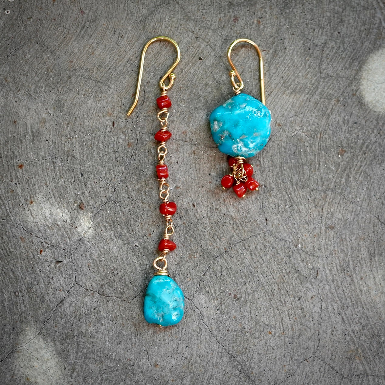 Sleeping beauty turquoise and Mediterranean coral earrings