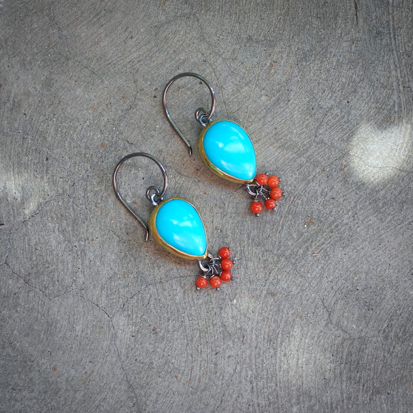Sleeping beauty turquoise earrings with coral