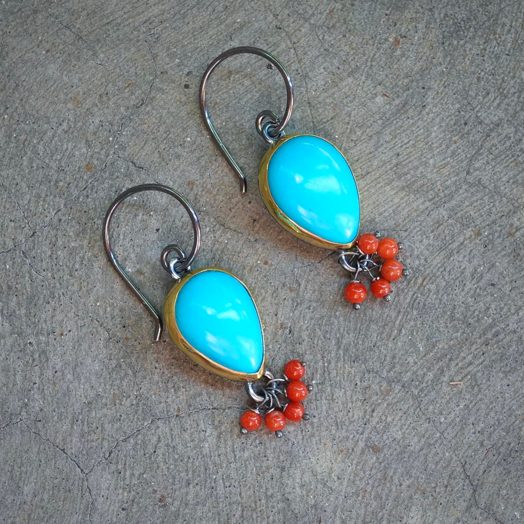 Sleeping beauty turquoise earrings with coral