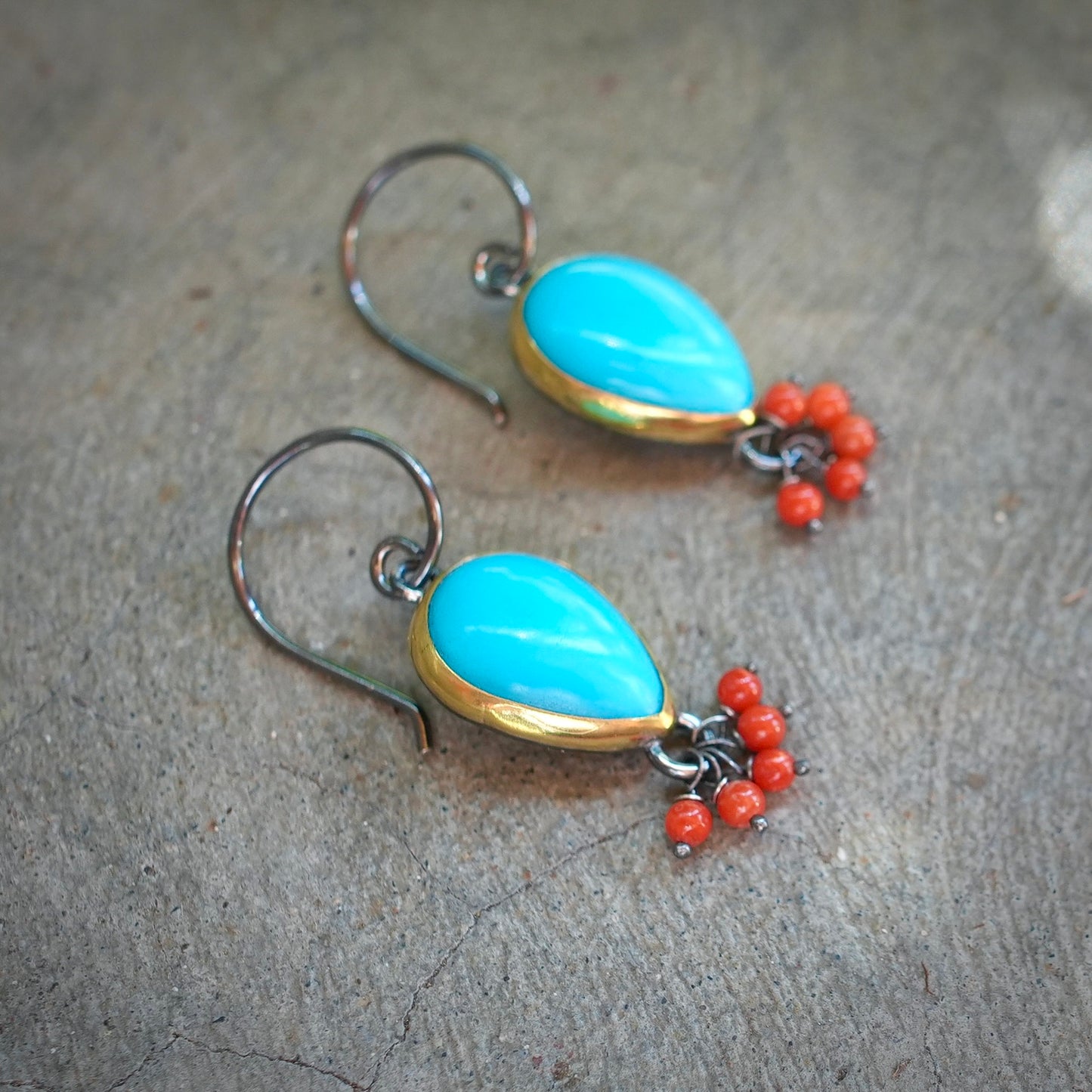 Sleeping beauty turquoise earrings with coral