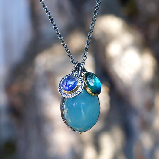Blue calcite charm necklace