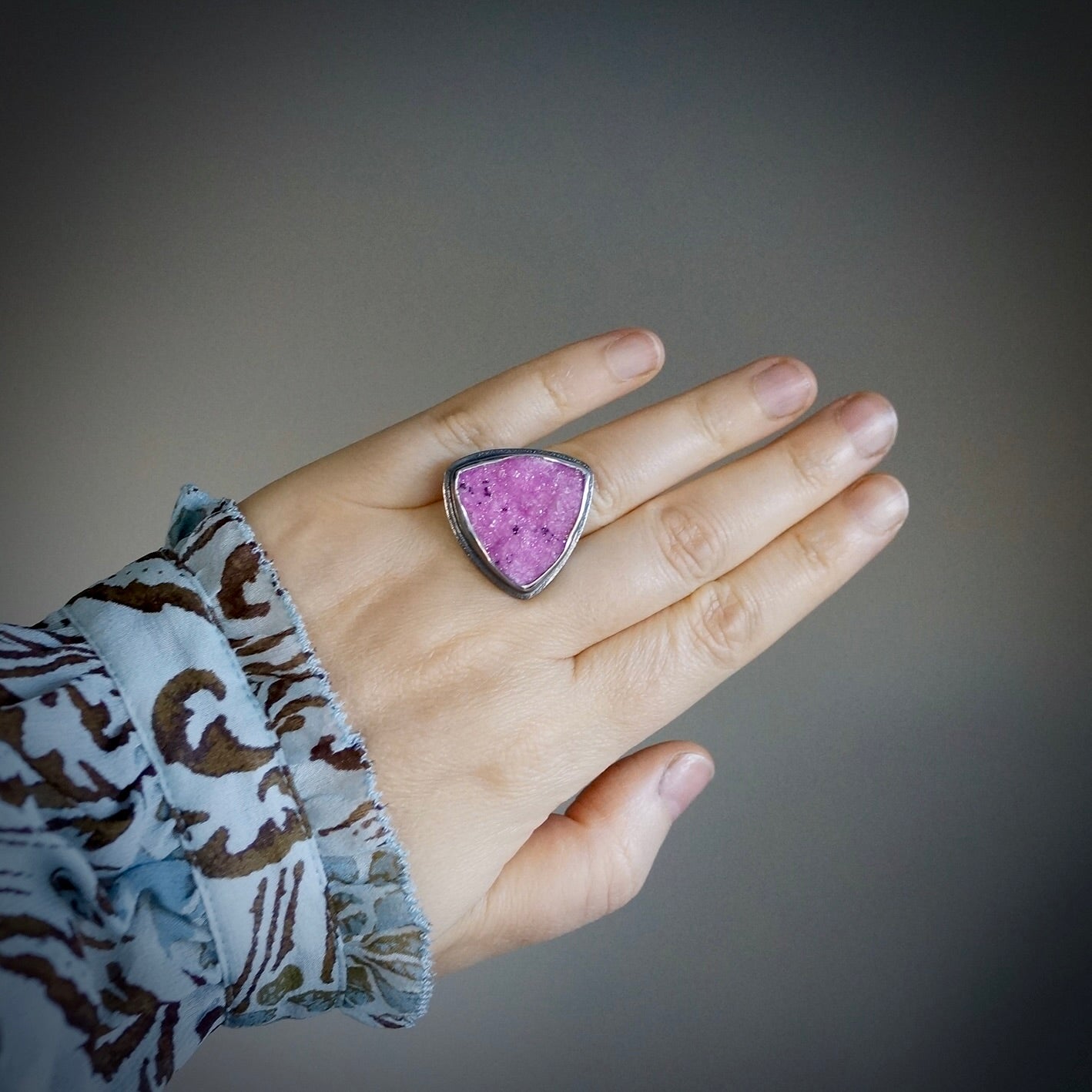 Cobalto calcite druzy ring