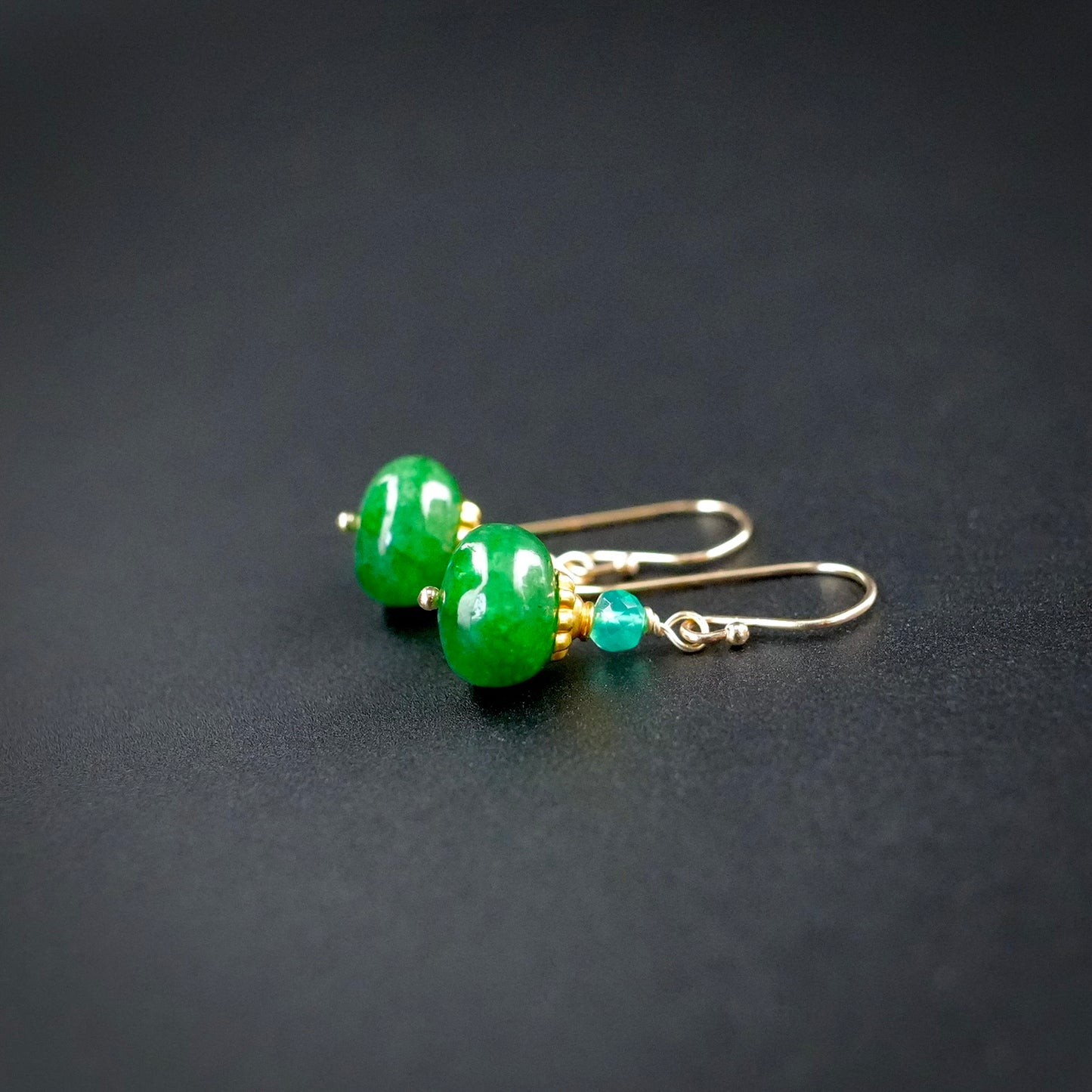Solid gold emerald earrings with green quartz