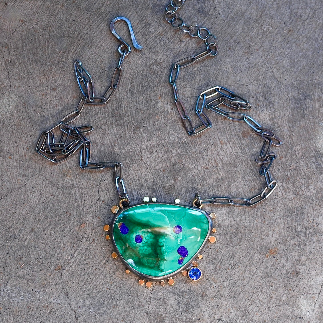 Malachite azurite and blue sapphire necklace