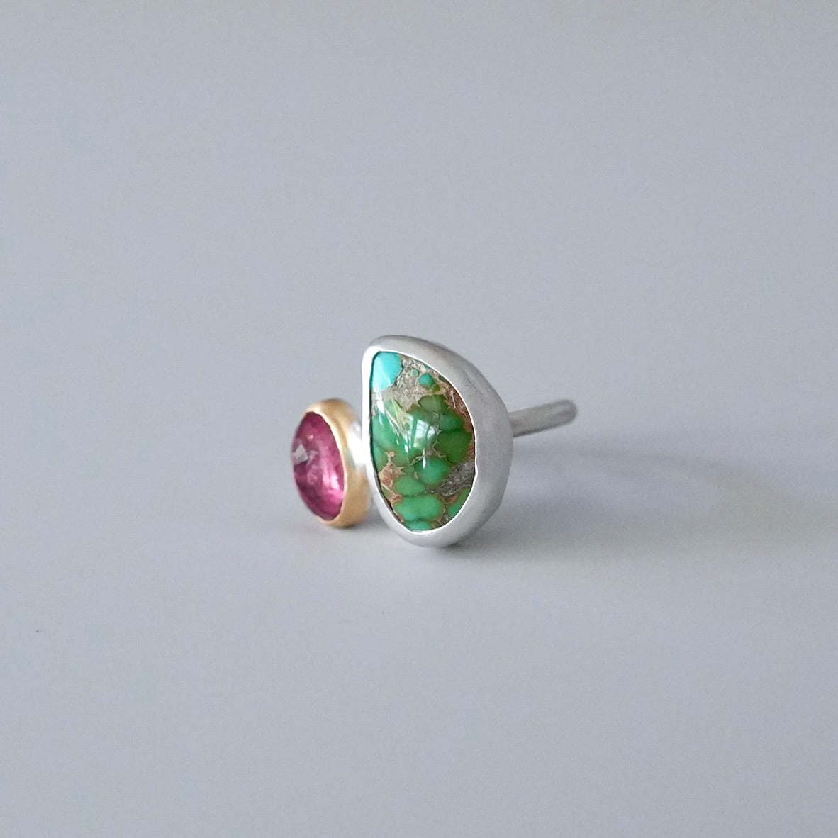 Lone Mountain turquoise and pink tourmaline ring