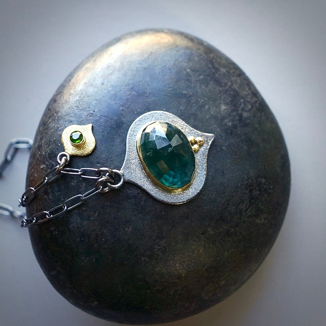 Indicolite tourmaline charm necklace