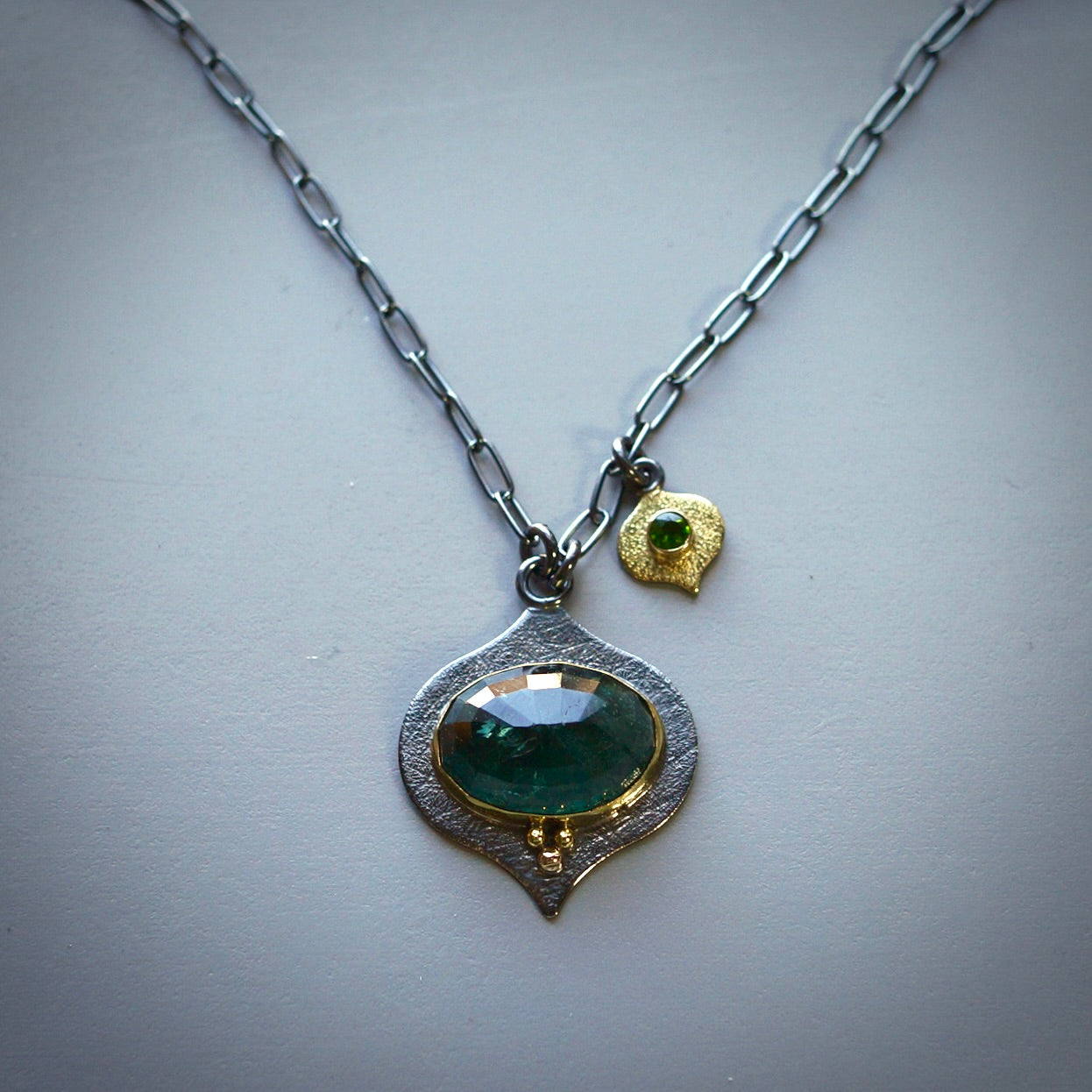 Indicolite tourmaline charm necklace