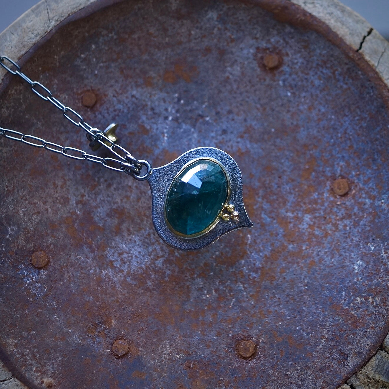 Indicolite tourmaline charm necklace