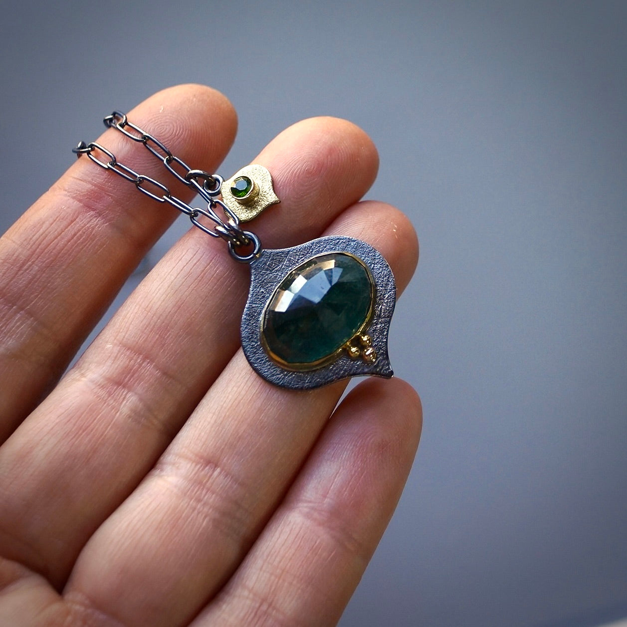 Indicolite tourmaline charm necklace