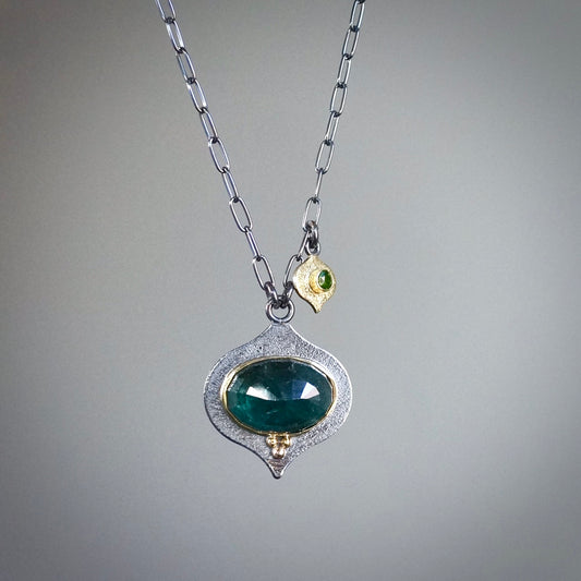 Indicolite tourmaline charm necklace