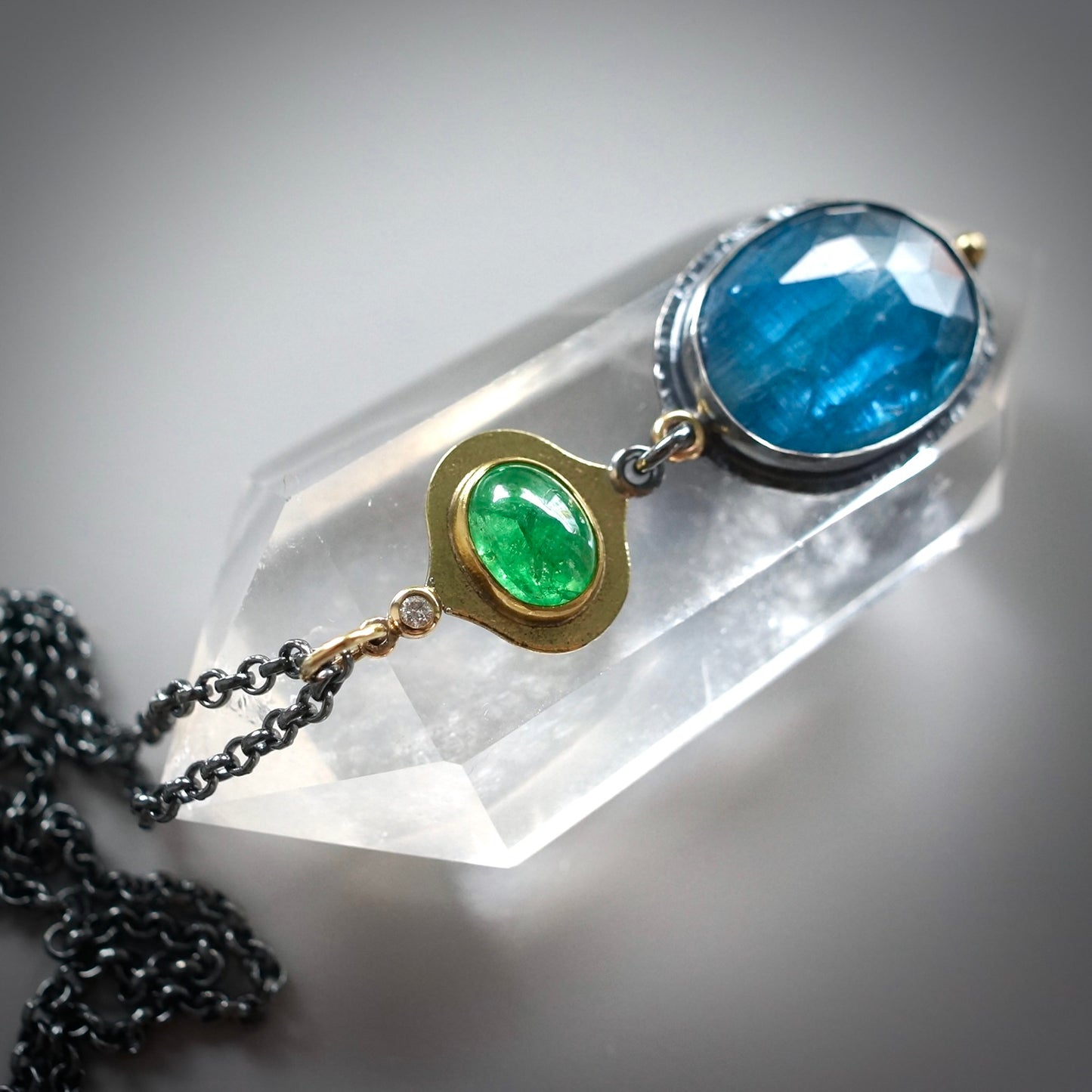 Kyanite, tsavorite and diamond pendant