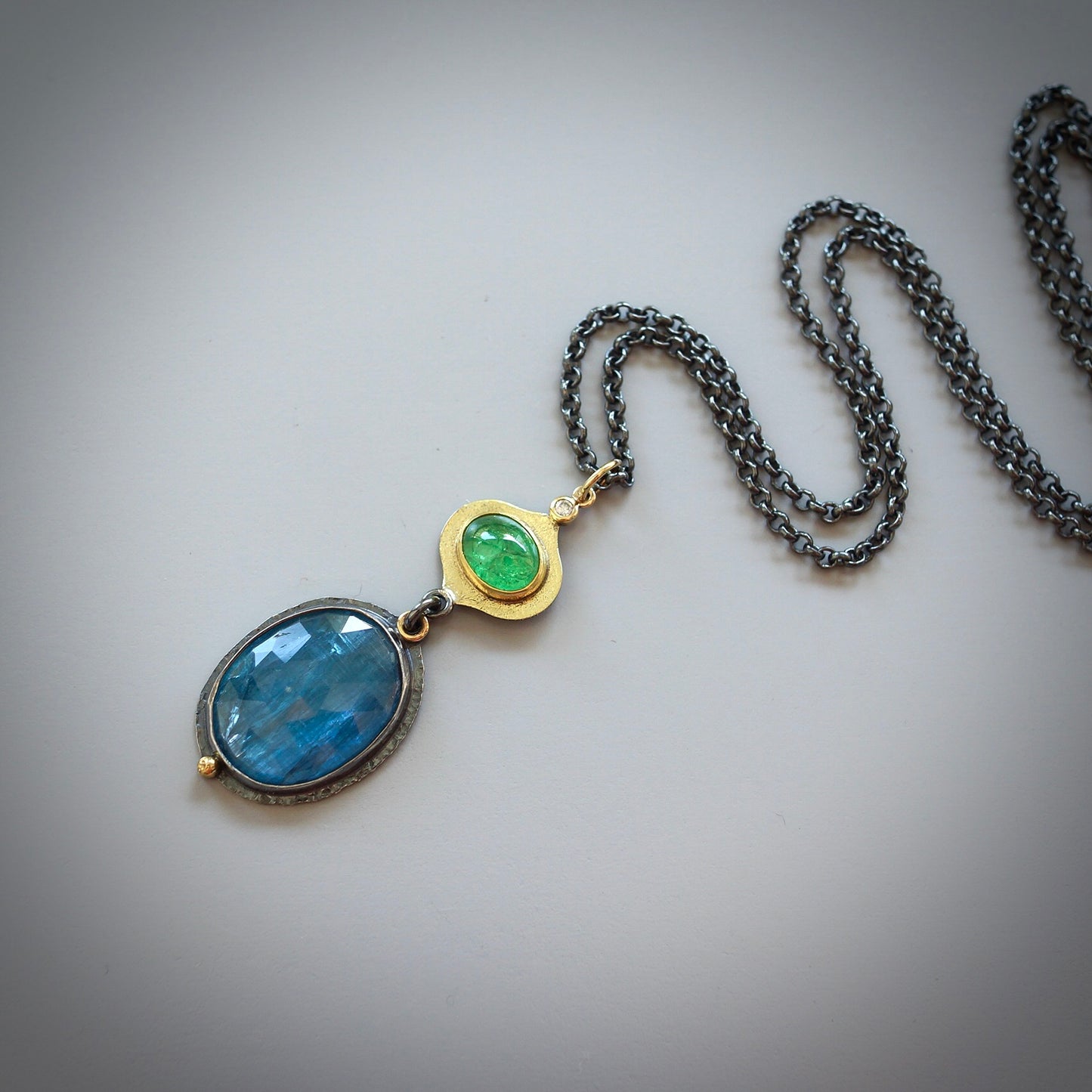 Kyanite, tsavorite and diamond pendant