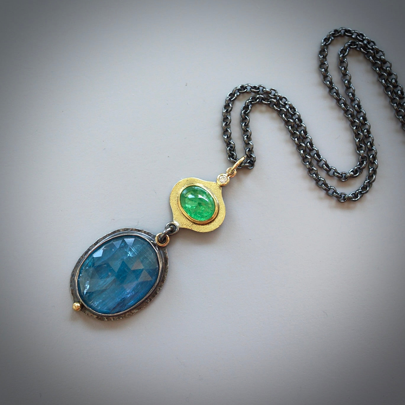 Kyanite, tsavorite and diamond pendant