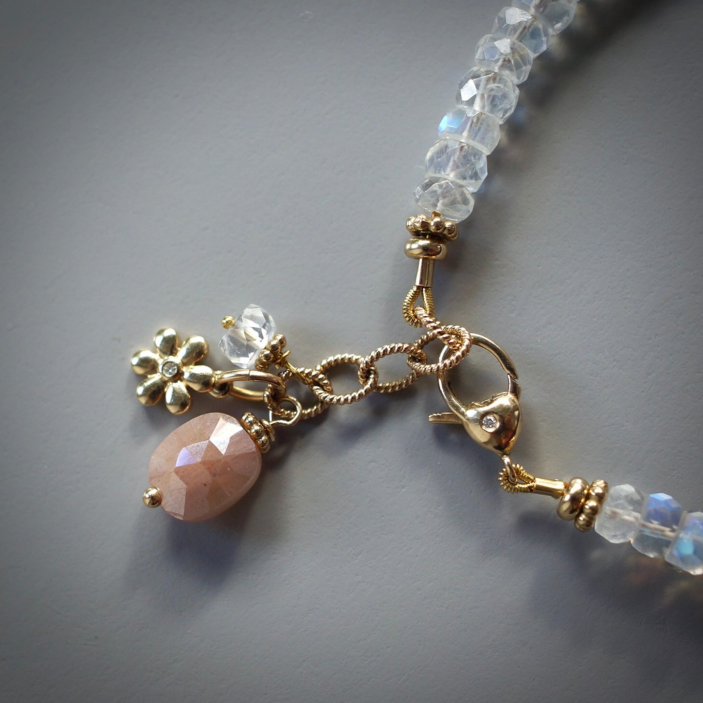 Rainbow moonstone bracelet with diamonds