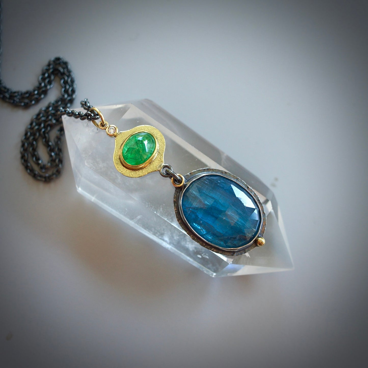 Kyanite, tsavorite and diamond pendant