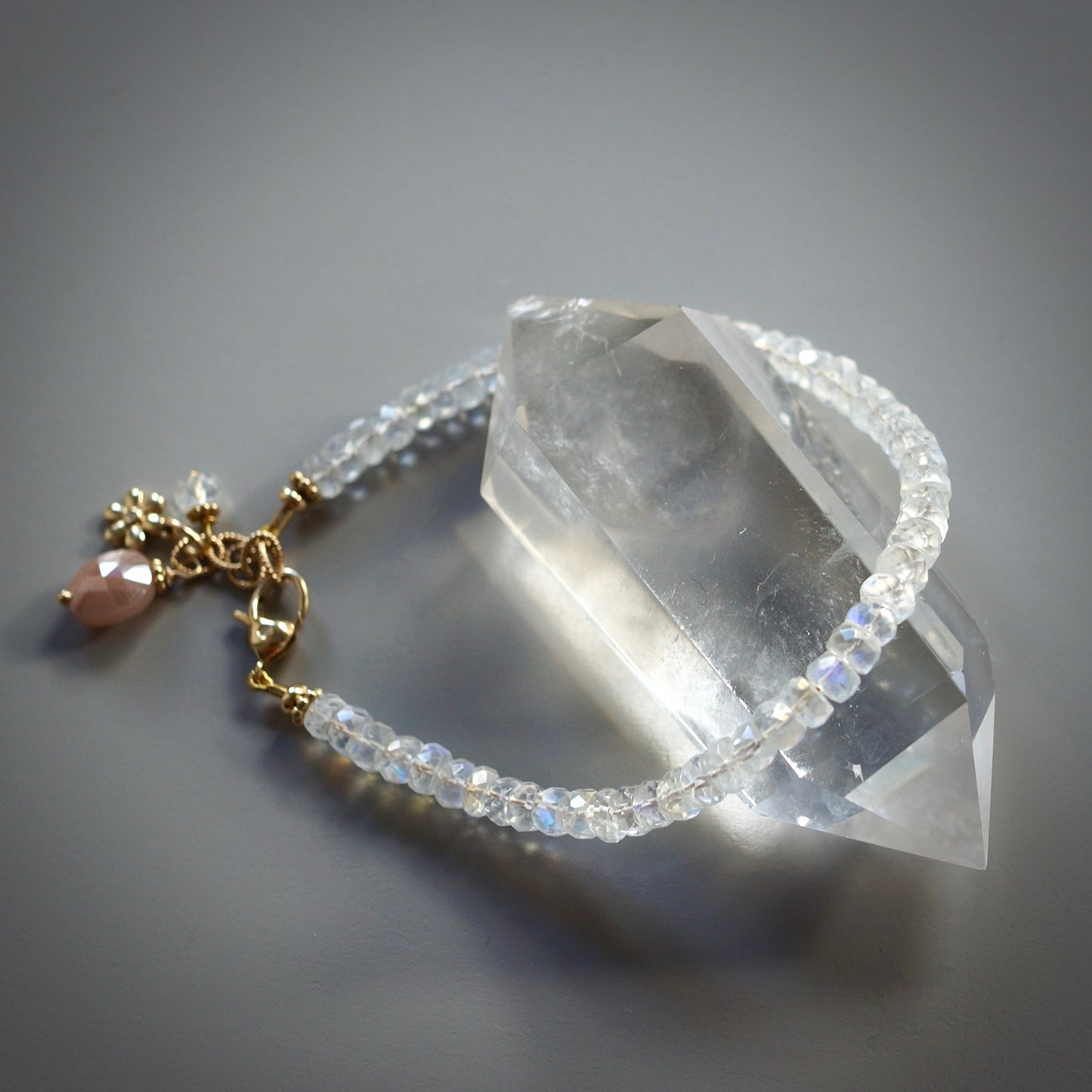 Rainbow moonstone bracelet with diamonds