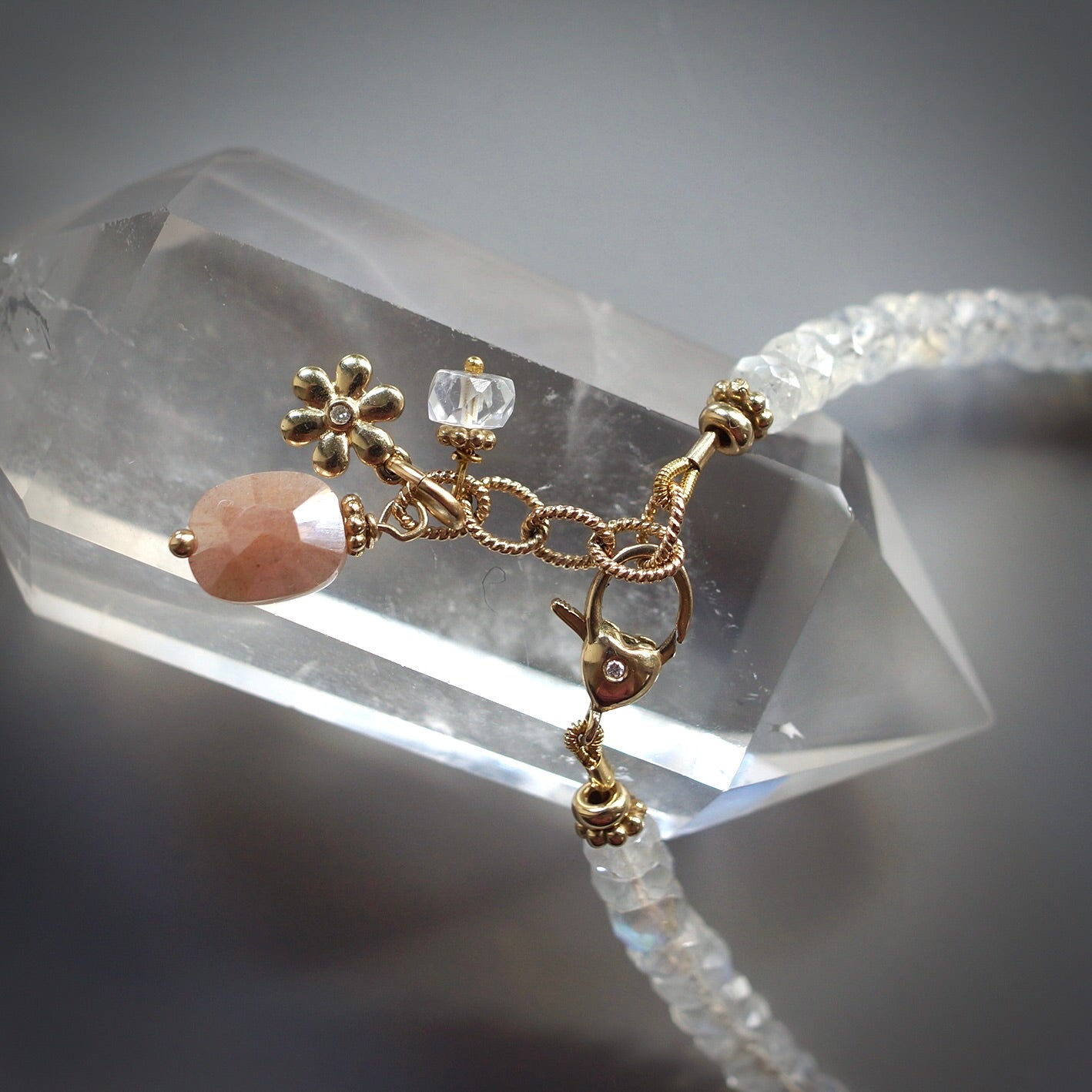 Rainbow moonstone bracelet with diamonds