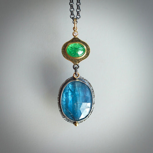 Kyanite, tsavorite and diamond pendant