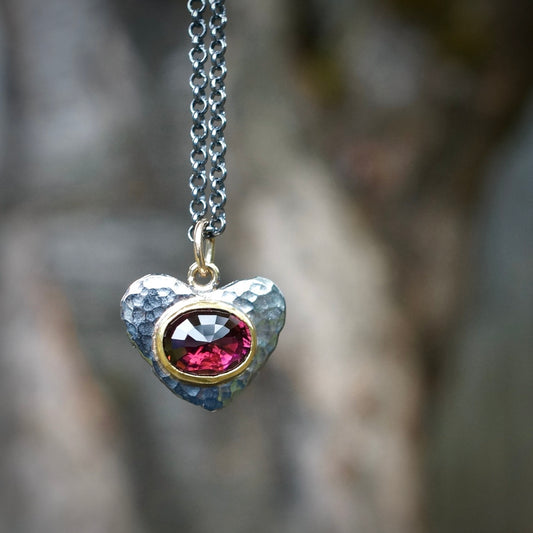 Rubellite tourmaline heart pendant