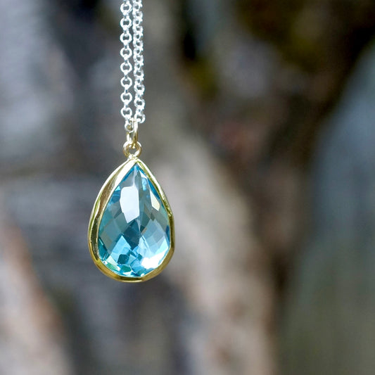 Swiss blue topaz drop pendant
