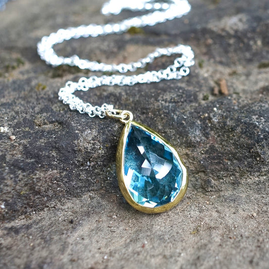 Swiss blue topaz drop pendant