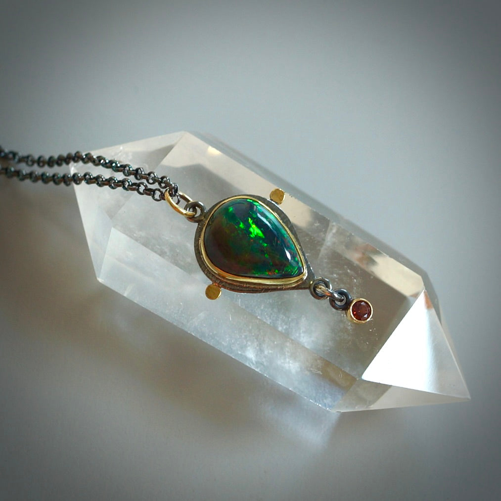 Black opal and garnet necklace