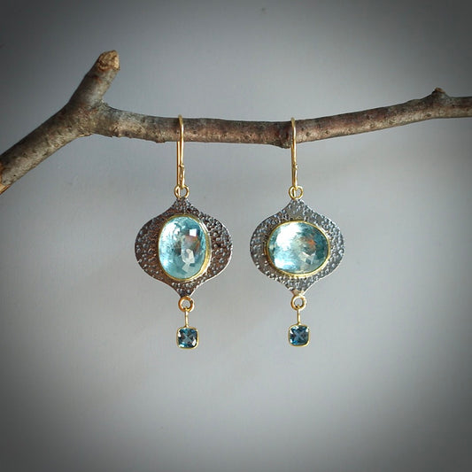 Aquamarine and London blue topaz earrings