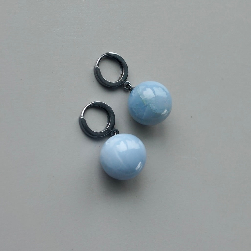 Blue opal ball earrings